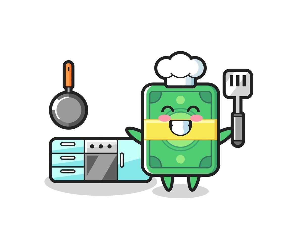 ilustração de personagem de dinheiro enquanto um chef está cozinhando vetor