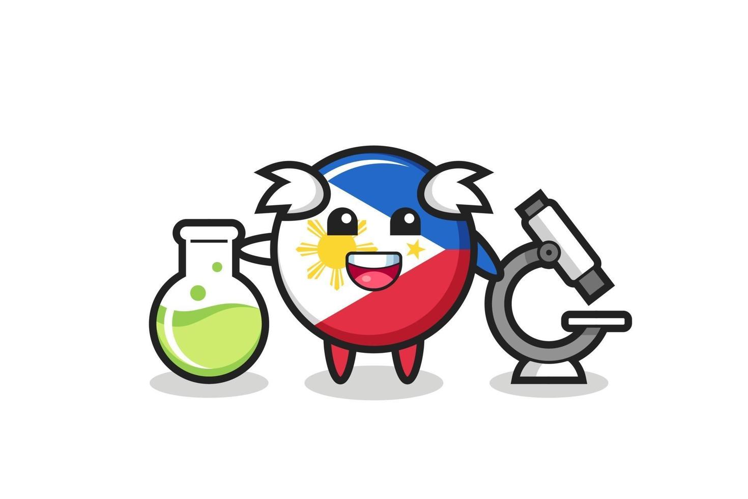 personagem mascote do distintivo da bandeira das Filipinas como um cientista vetor