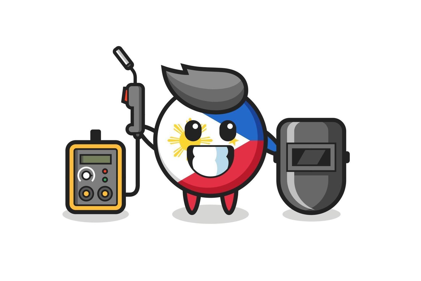 personagem mascote da bandeira das Filipinas distintivo como soldador vetor