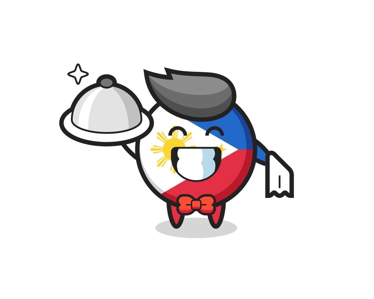 personagem mascote da bandeira das Filipinas distintivo como garçom vetor