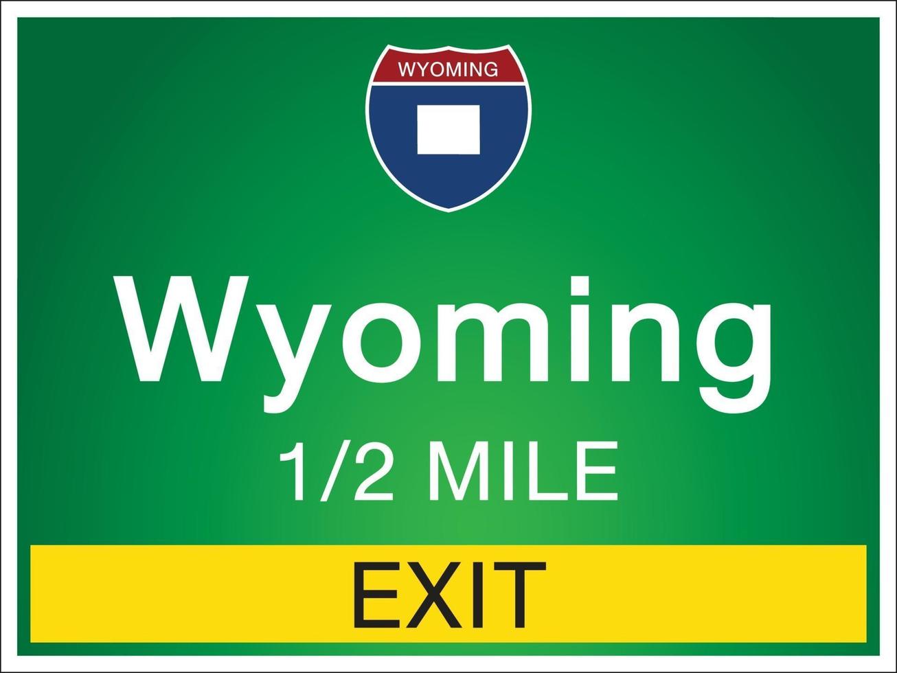 sinais de rodovia antes da saída para informações e mapas do estado de Wyoming vetor
