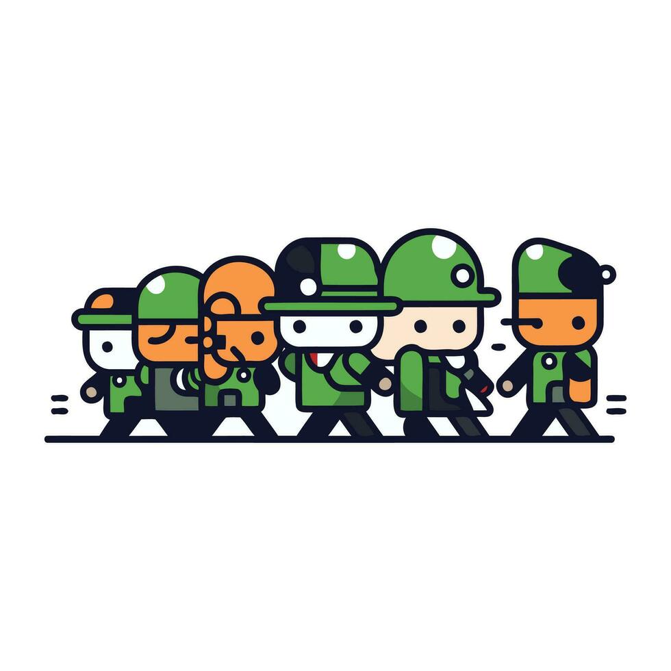 desenho animado soldados linha arte vetor ilustração. grupo do soldados dentro uniforme e capacetes.