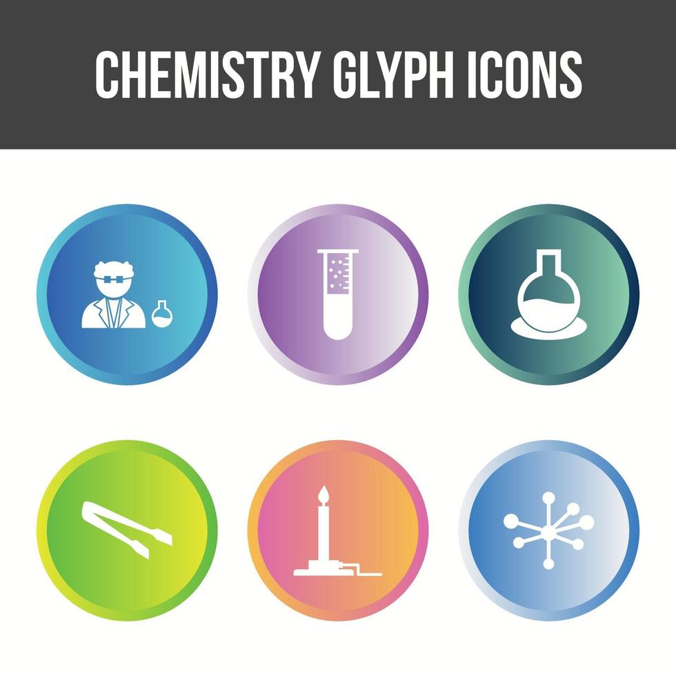 conjunto único de ícones de vetor de glifo de química