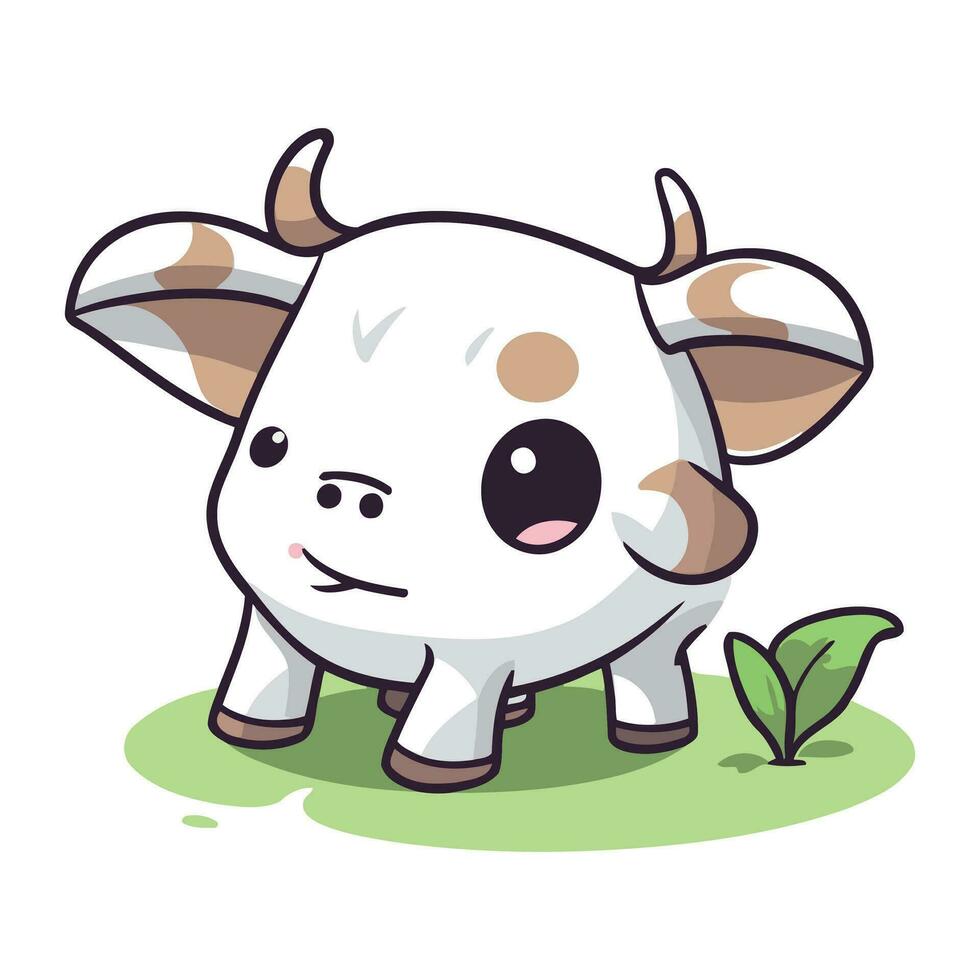 fofa desenho animado vaca em pé em a verde grama. vetor ilustração.