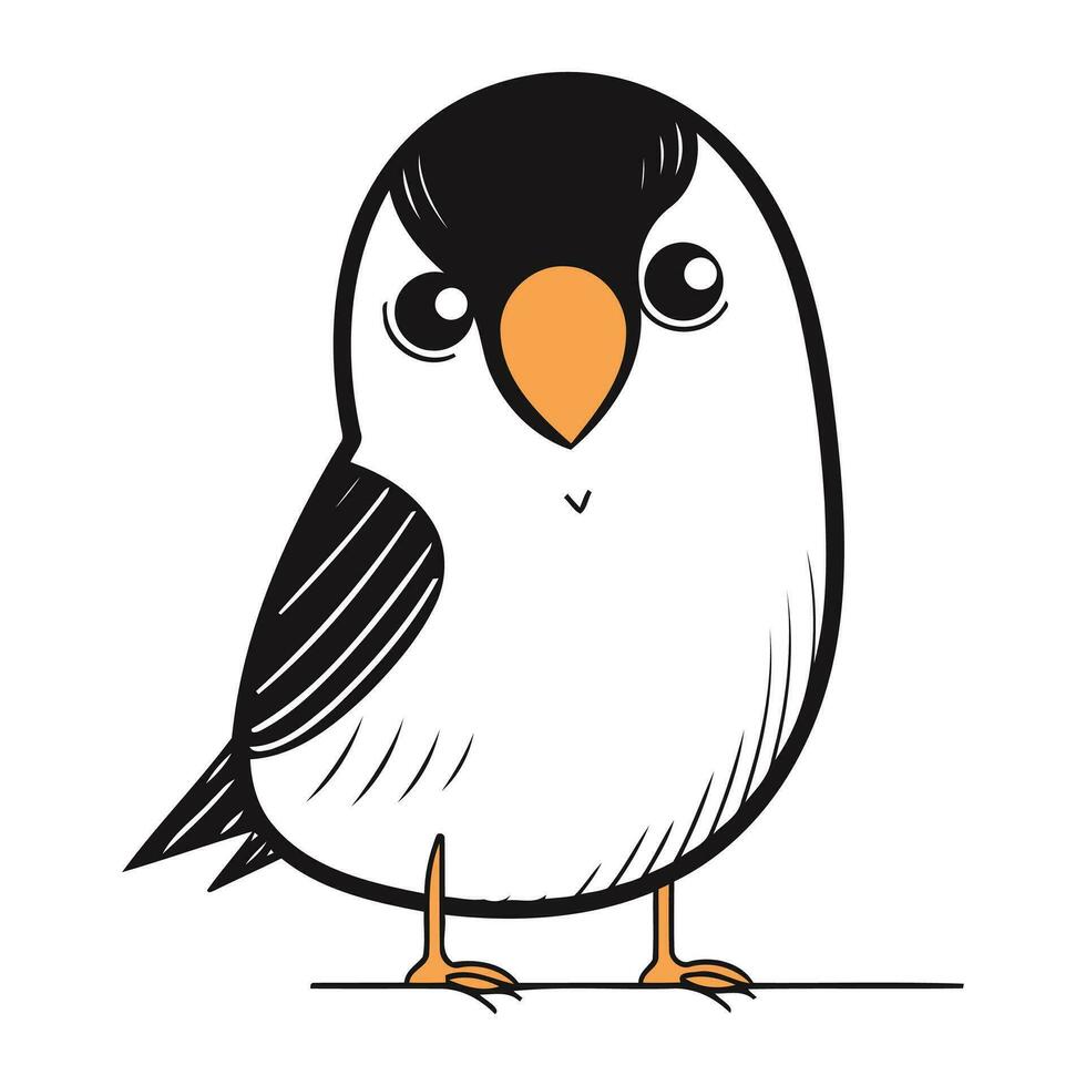 Preto e branco vetor ilustração do uma fofa pequeno pássaro em uma branco fundo