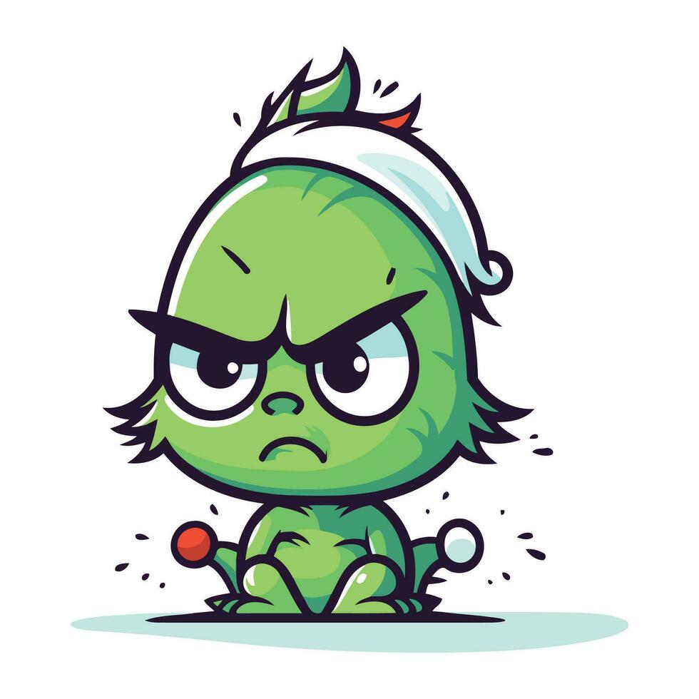 Bravo verde monstro desenho animado mascote personagem vetor ilustração.