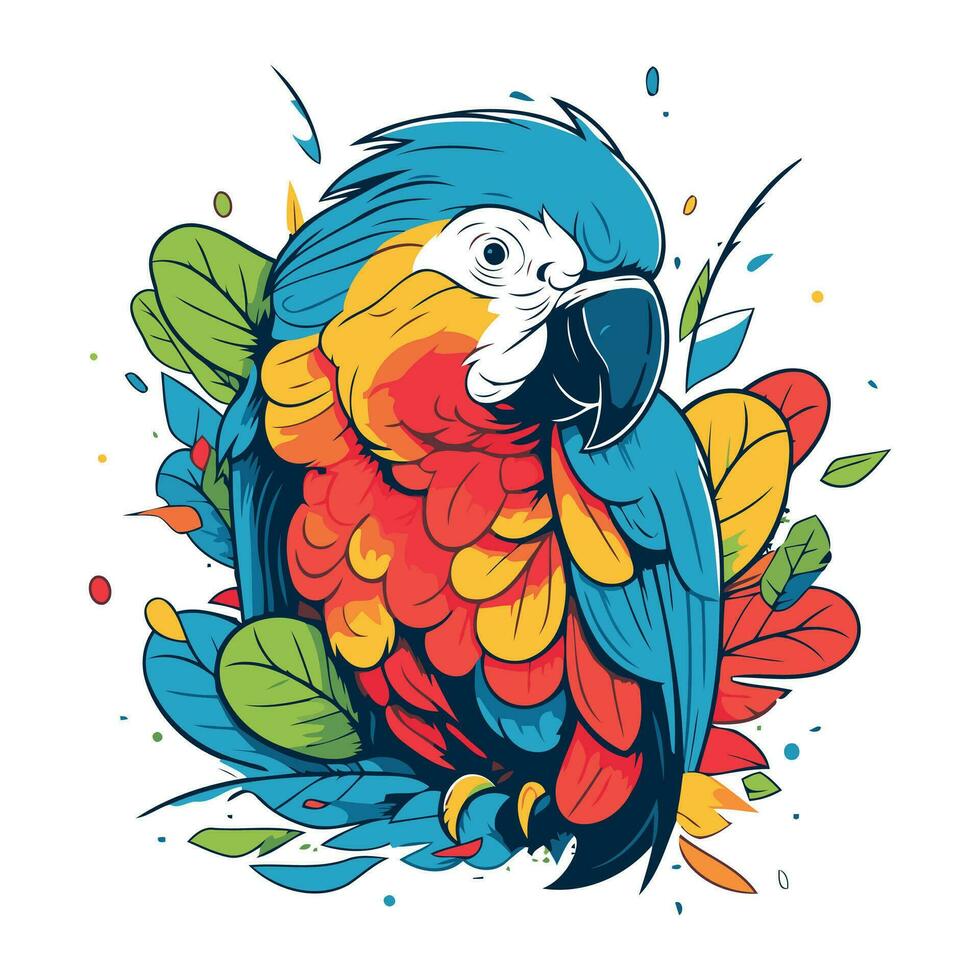 colorida arara papagaio em floral fundo. vetor ilustração.