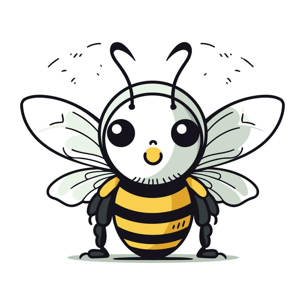 fofa desenho animado abelha com asas. vetor ilustração isolado em branco fundo.