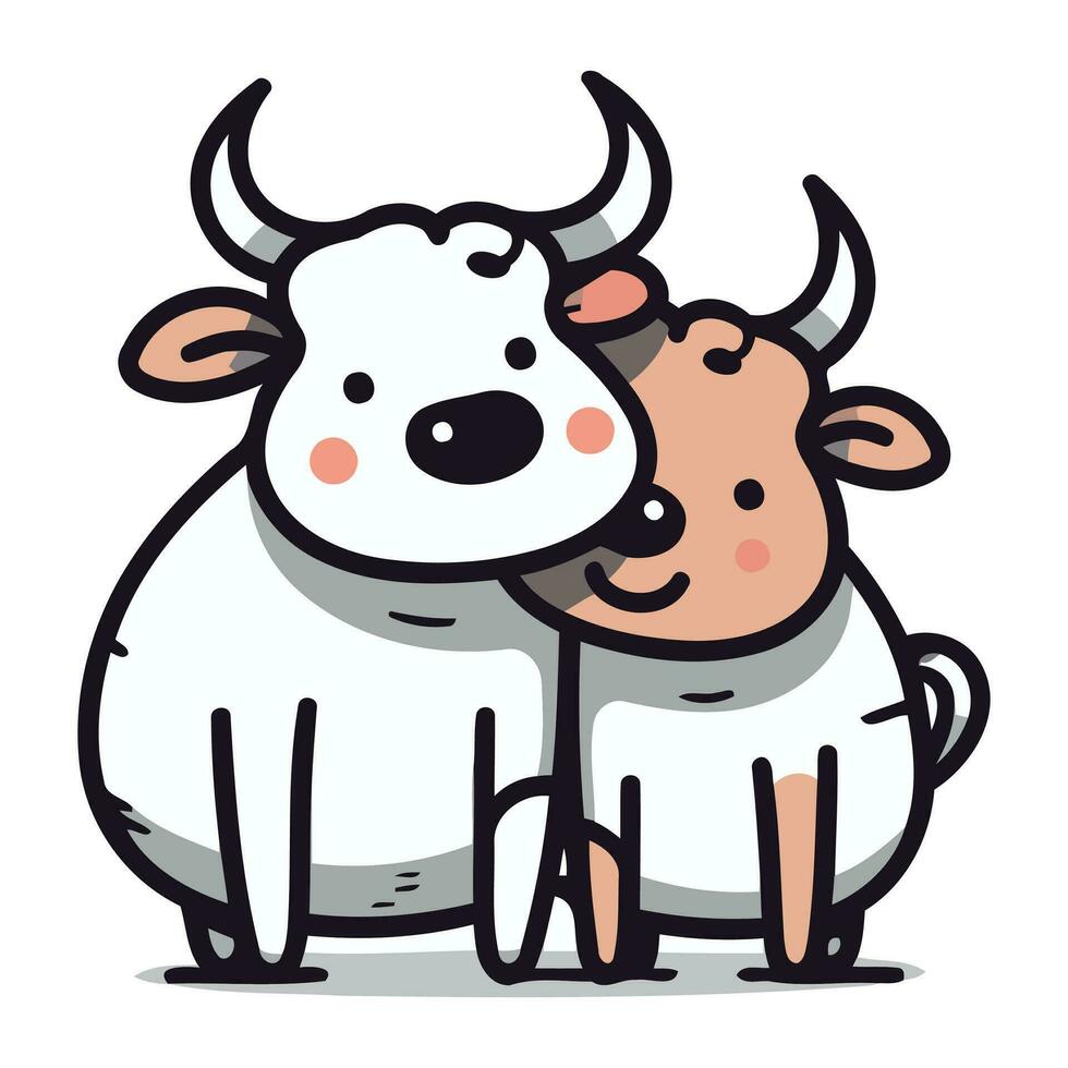 vaca e touro desenho animado vetor ilustração. fofa vaca e touro desenho animado vetor ilustração.