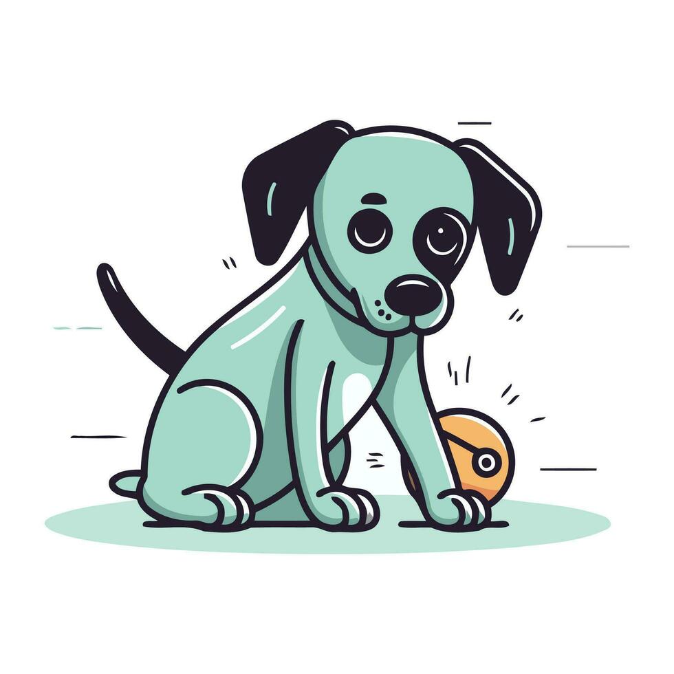 fofa desenho animado cachorro jogando com bola. vetor ilustração dentro plano estilo.