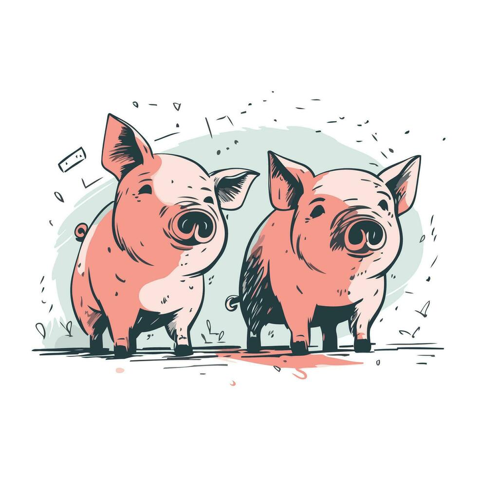 vetor mão desenhado ilustração do dois porcos. isolado objetos em branco fundo.