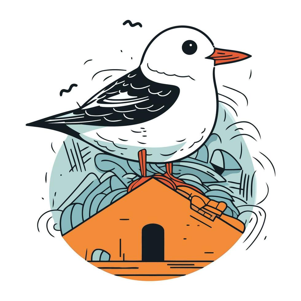 vetor ilustração do uma gaivota com uma casa dentro a fundo.