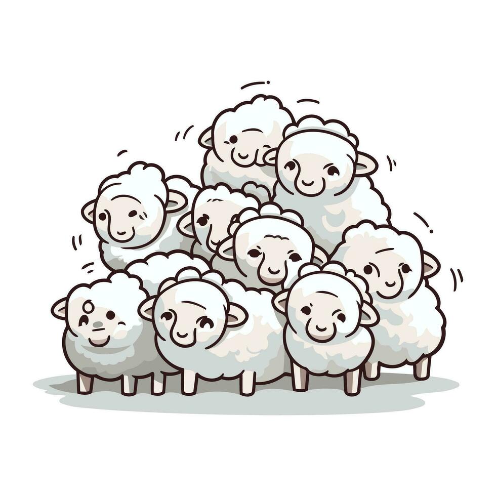 ilustração do uma grupo do ovelhas em uma branco fundo. vetor