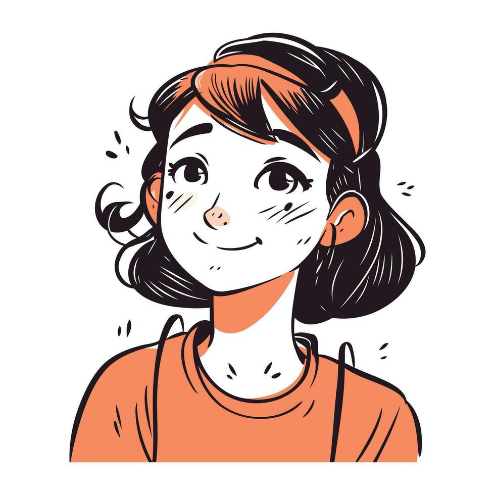 vetor ilustração do uma menina com uma sorrir em dela face. sorridente garota.