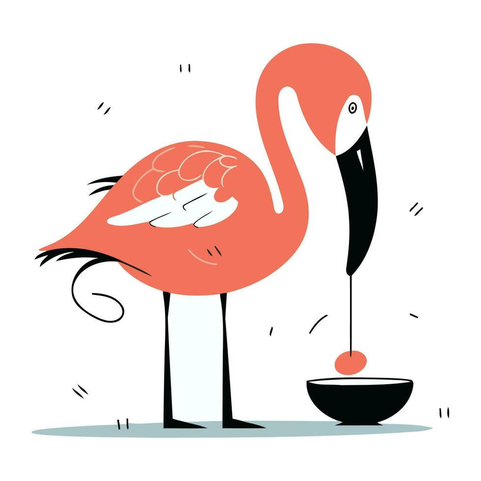 flamingo com uma tigela do cerejas. vetor ilustração.