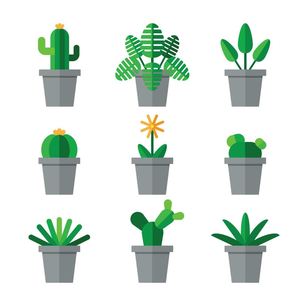 cacto plantas dentro panelas plano Projeto. vetor ilustração