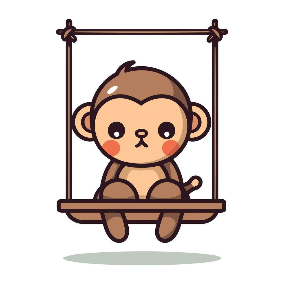 fofa macaco sentado em uma balanço vetor plano desenho animado personagem ilustração.