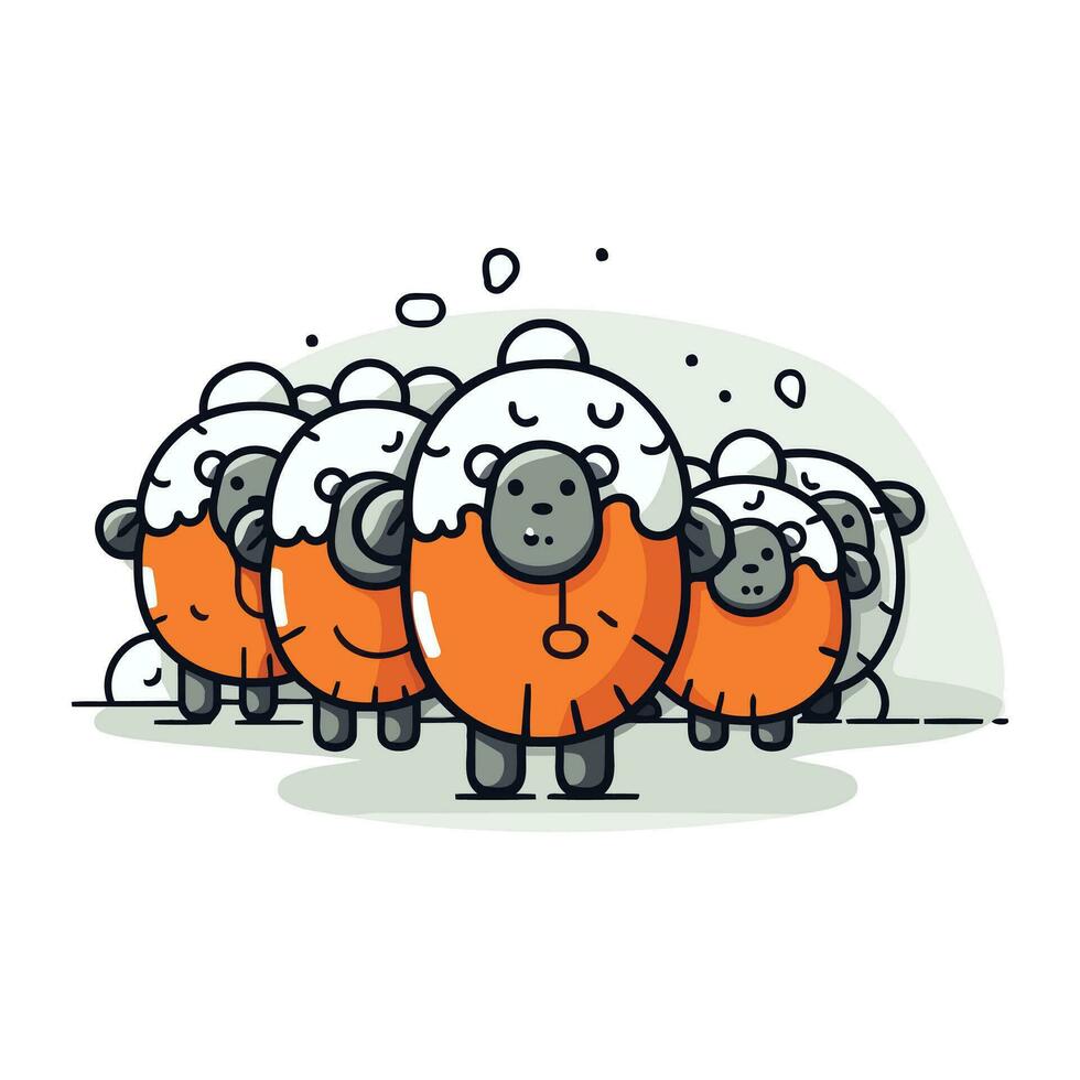 fofa ovelhas em pé dentro uma linha. vetor ilustração em branco fundo.