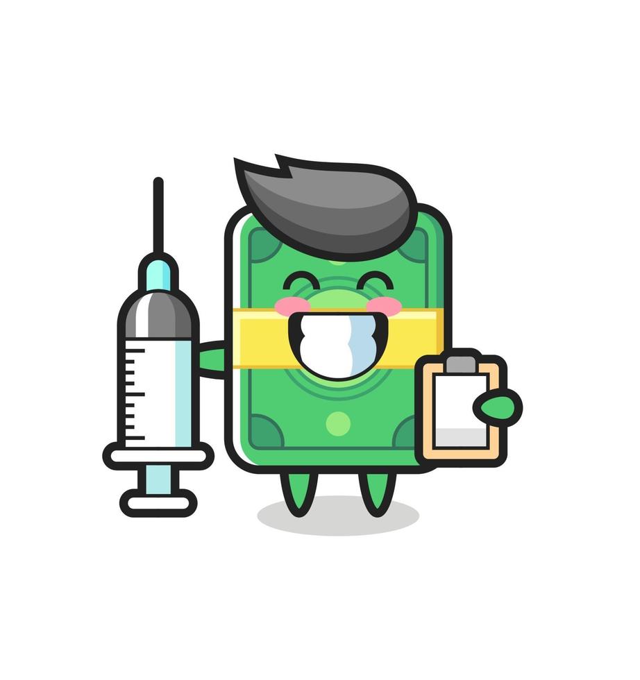 ilustração mascote do dinheiro como médico vetor