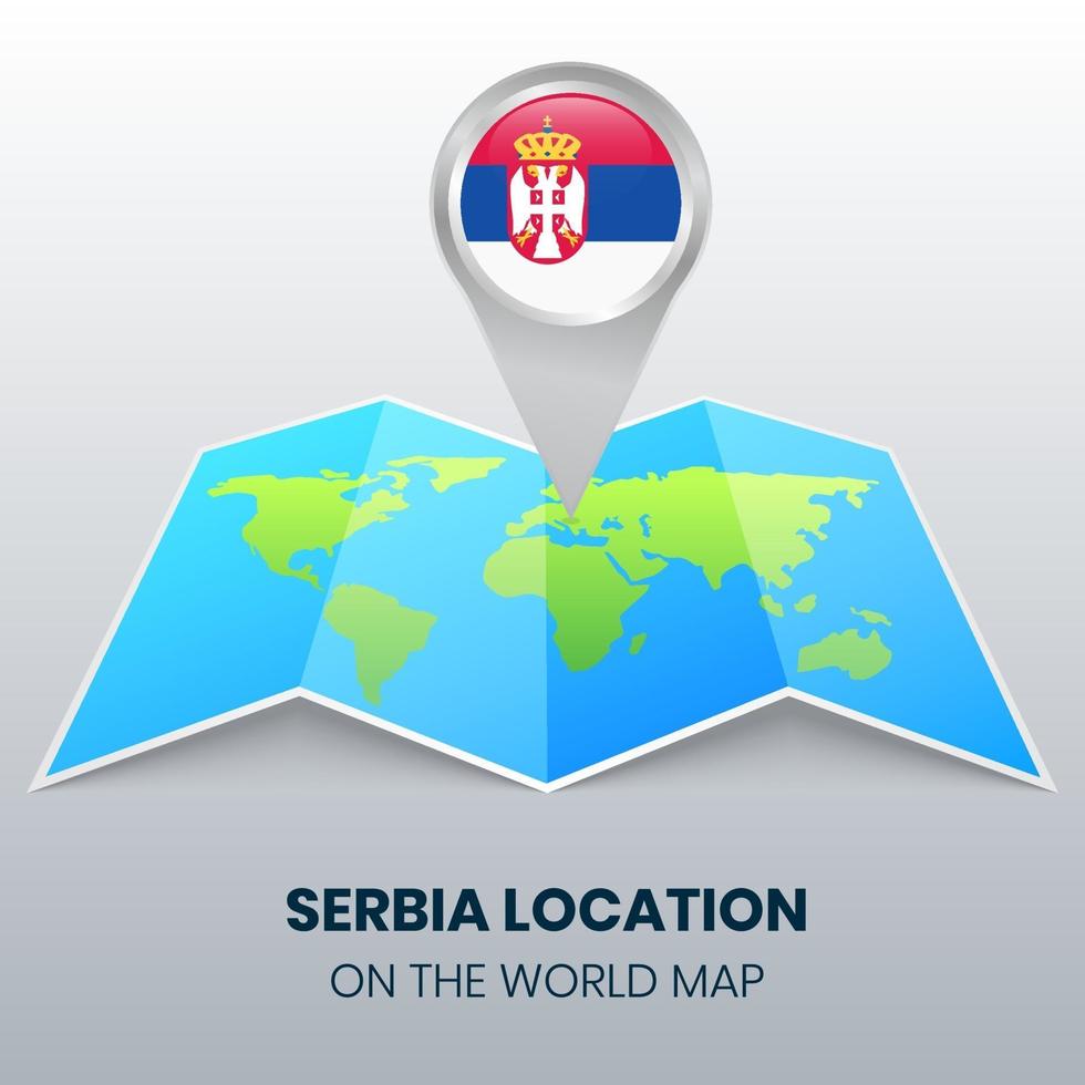 ícone de localização da sérvia no mapa mundial, ícone de alfinete redondo da sérvia vetor