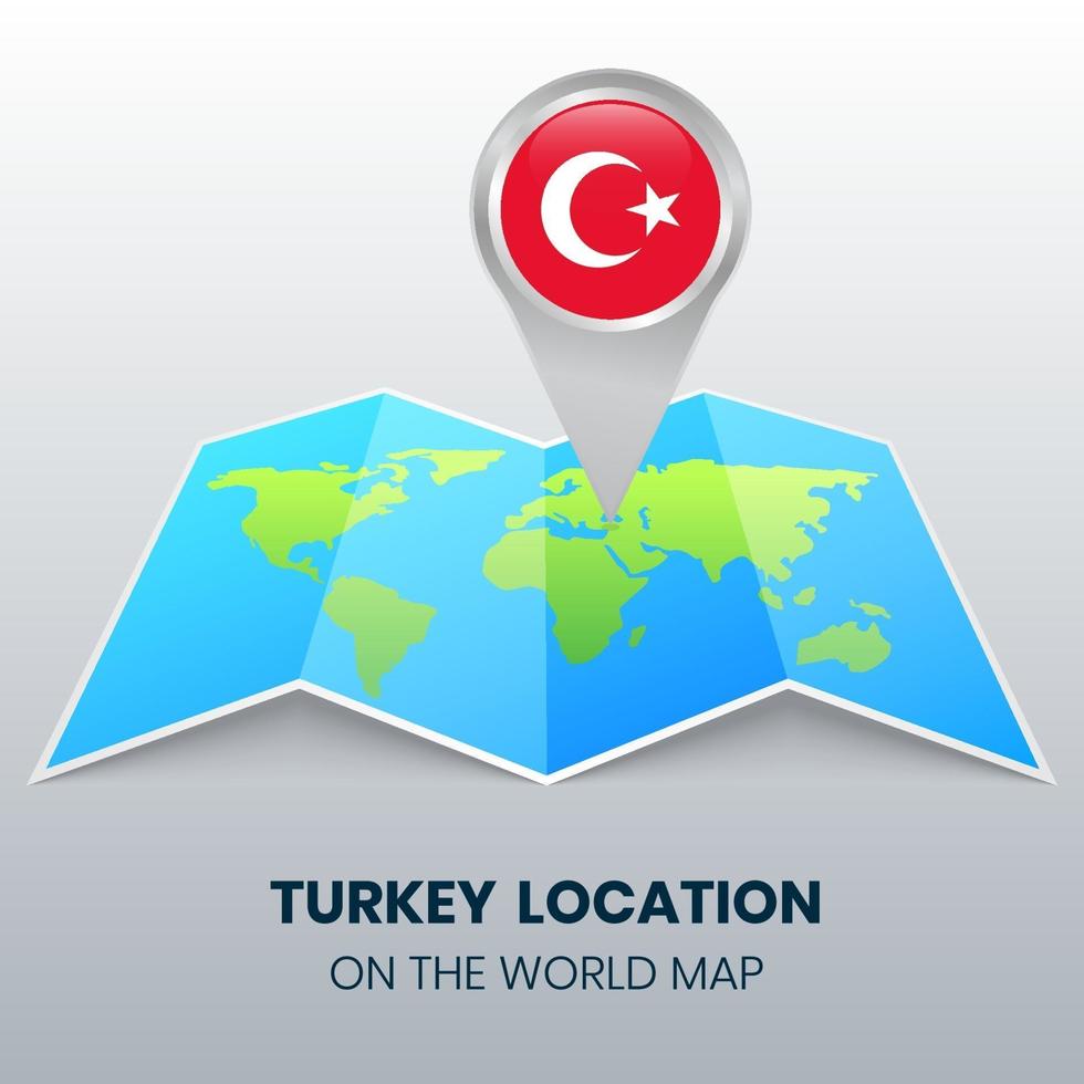 ícone de localização da Turquia no mapa mundial, ícone de pino redondo da Turquia vetor