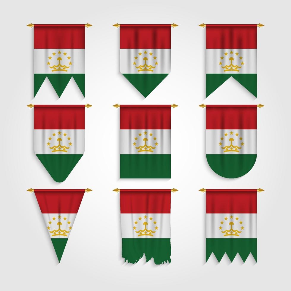 bandeira do tajiquistão em diferentes formas vetor