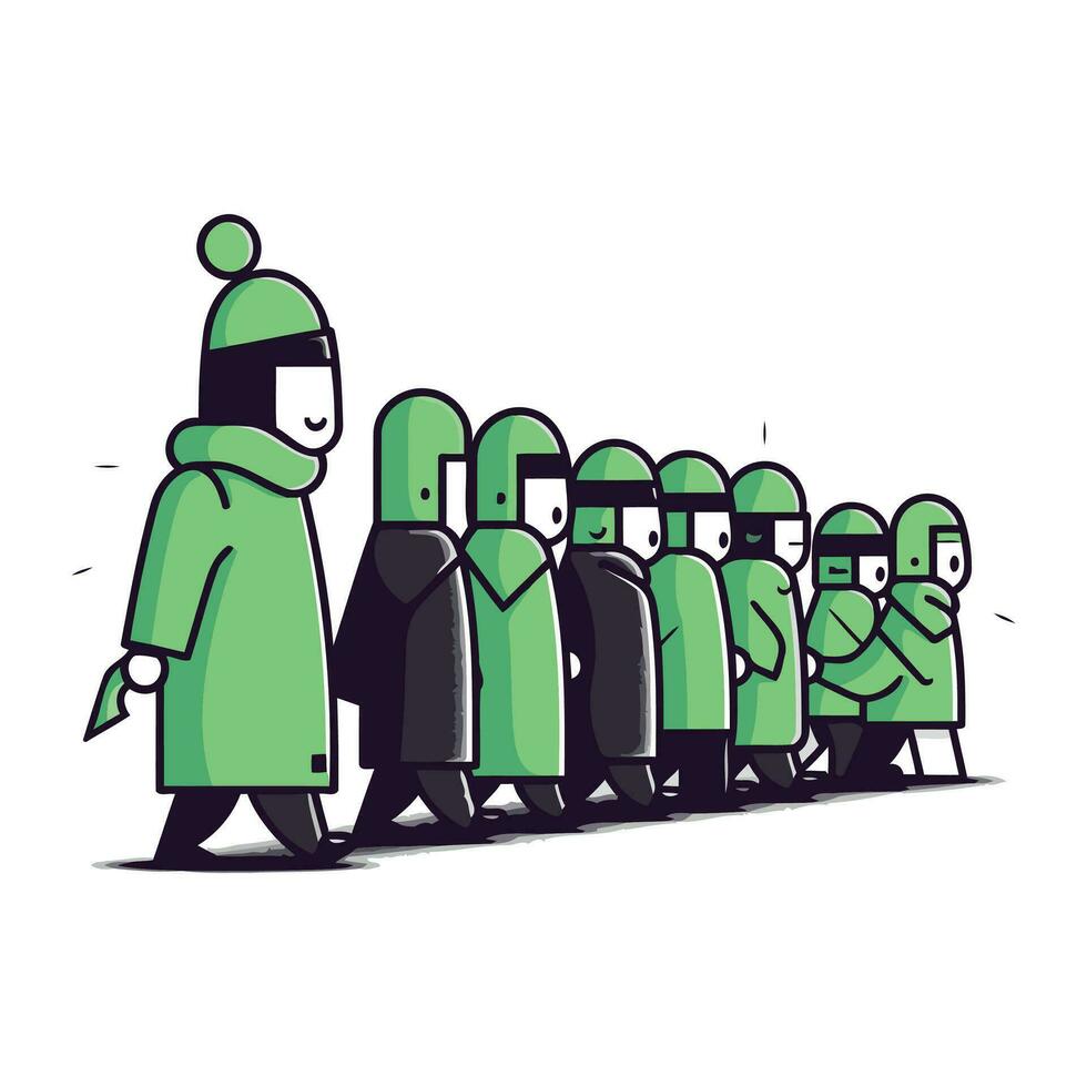 desenho animado ilustração do uma grupo do pessoas em pé dentro uma linha. vetor
