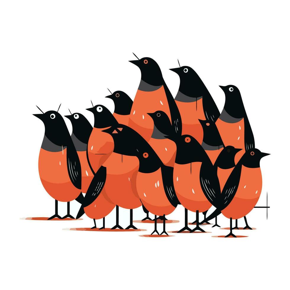 rebanho do Preto e laranja pássaros isolado em branco fundo. vetor ilustração.