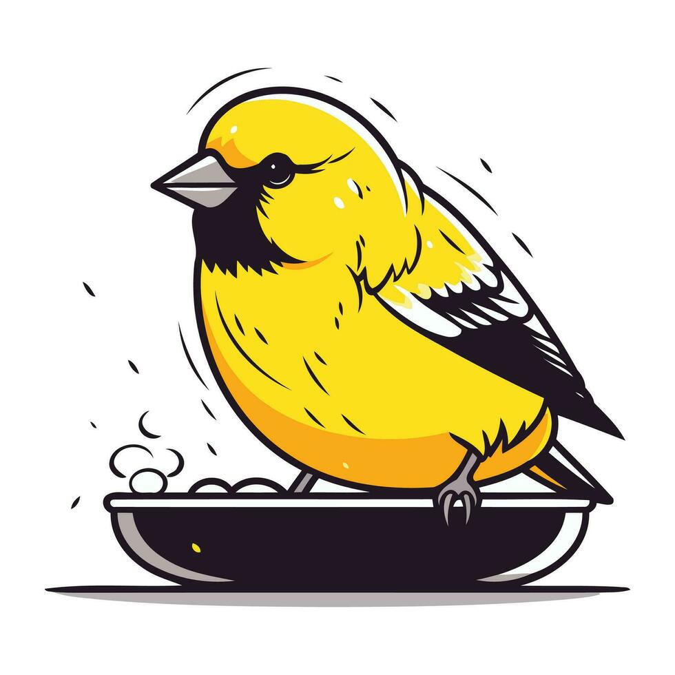 vetor ilustração do uma amarelo canário pássaro sentado em uma placa.