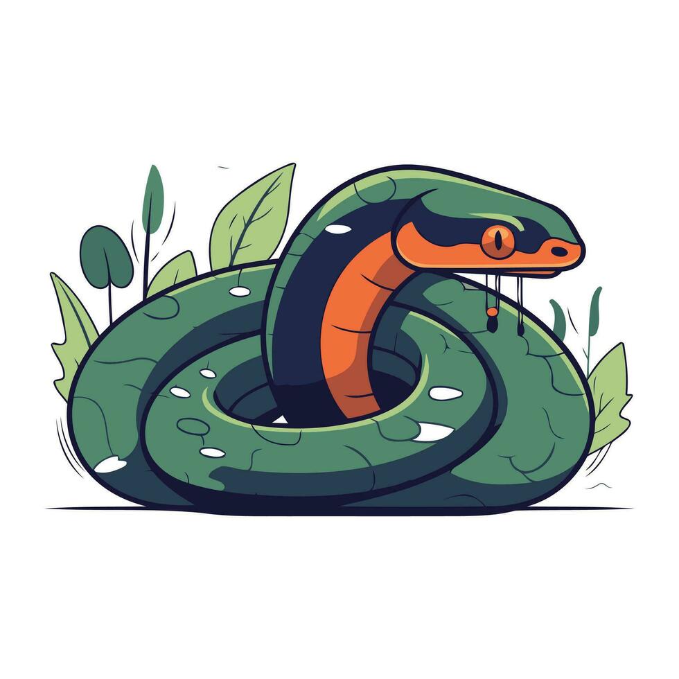 verde serpente dentro a selva. vetor ilustração do uma venenoso serpente.