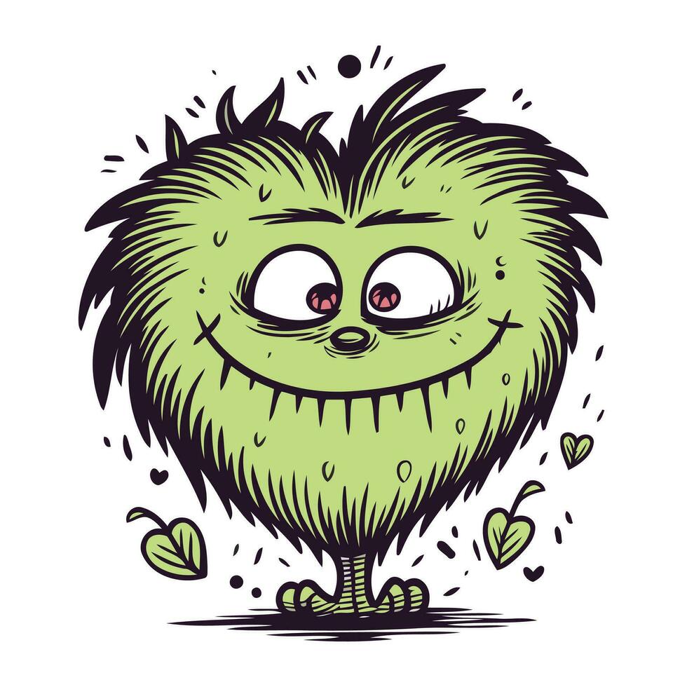 engraçado desenho animado monstro. vetor ilustração do uma monstro com verde olhos.