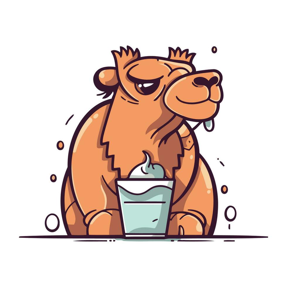 fofa desenho animado camelo com uma milkshake. vetor ilustração.