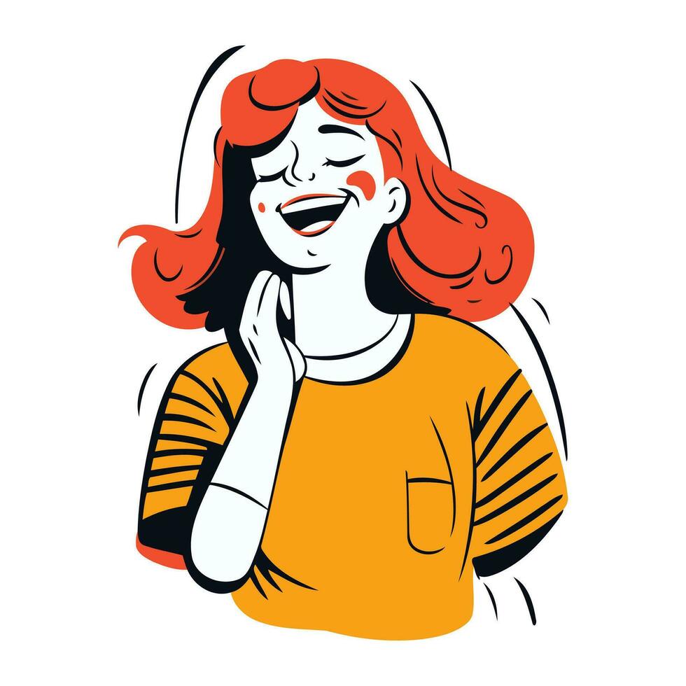 vetor ilustração do uma menina com vermelho cabelo. dentro uma amarelo t camisa.