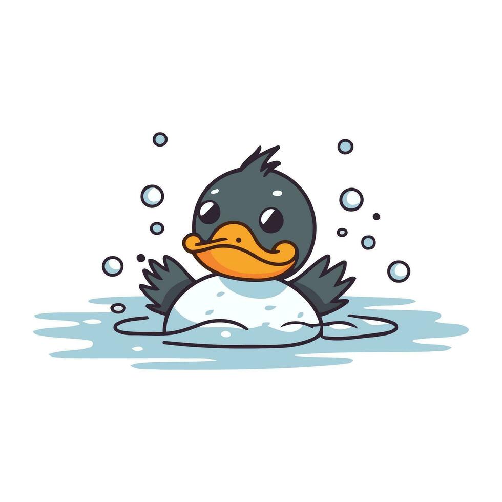 Pato natação dentro água. fofa desenho animado animal vetor ilustração.