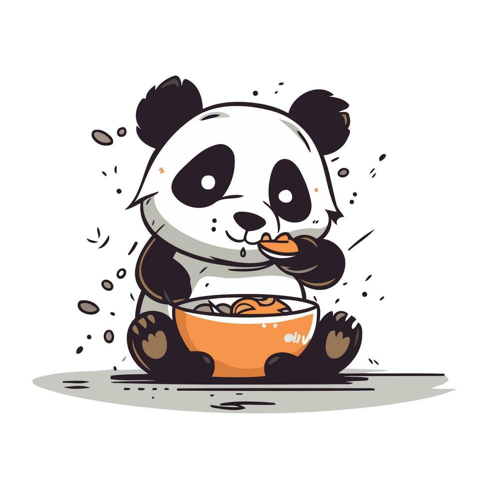 fofa panda comendo a partir de uma tigela do Comida. vetor ilustração.