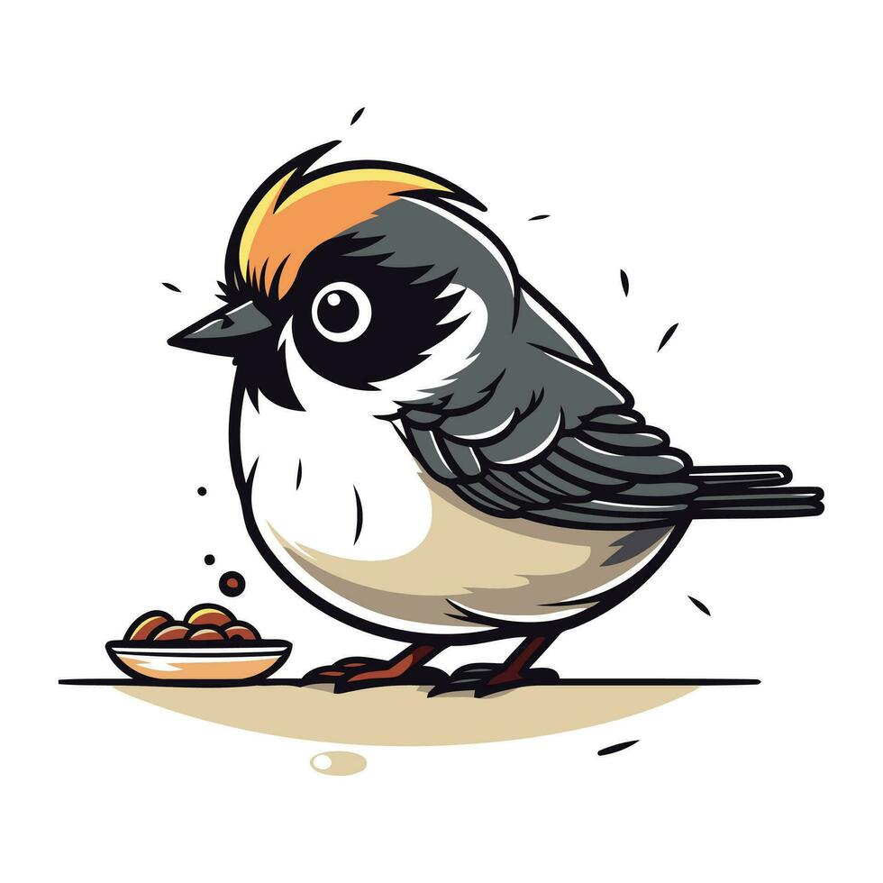 titmouse com uma tigela do passas de uva. vetor ilustração.