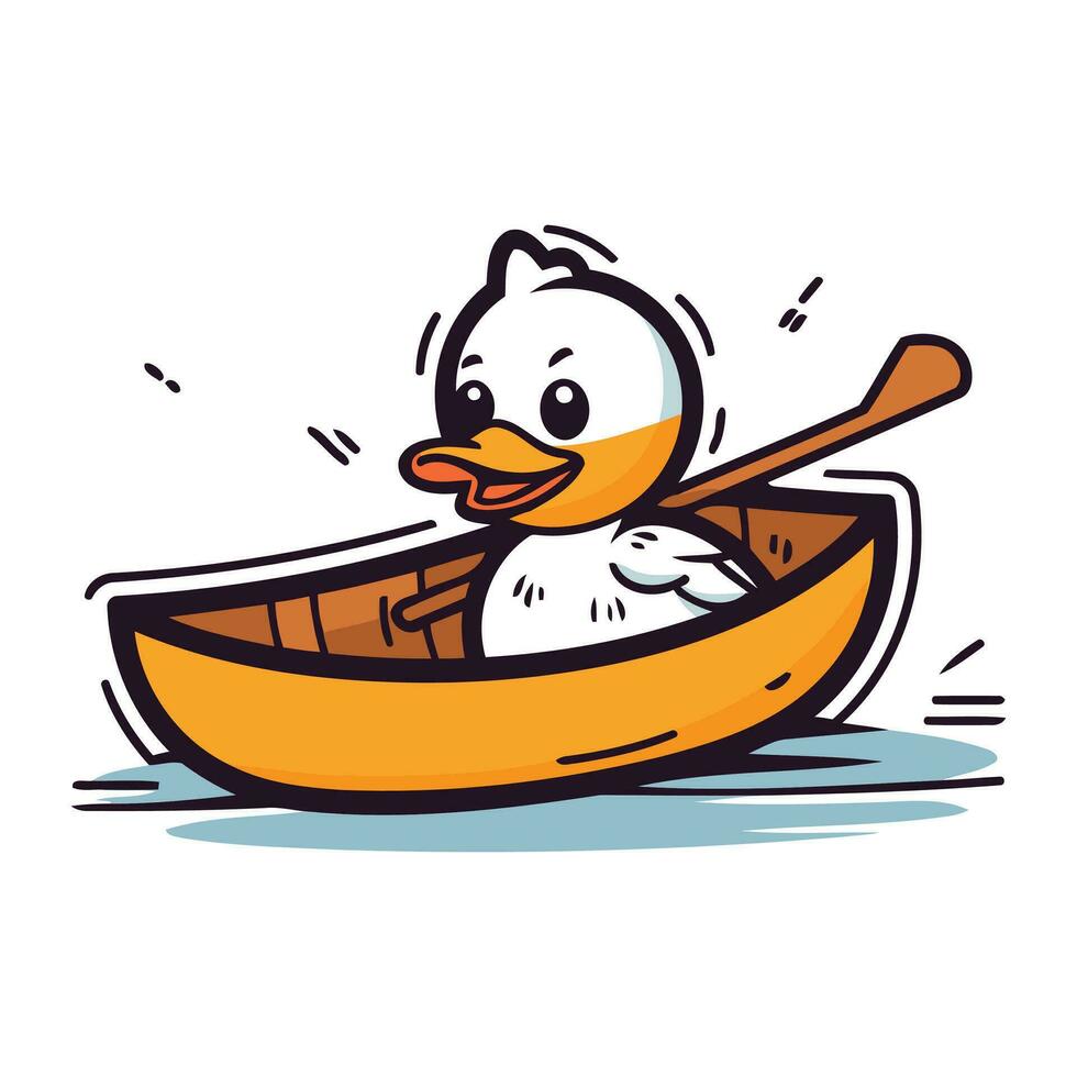 fofa Pato dentro uma barco. vetor ilustração em branco fundo.