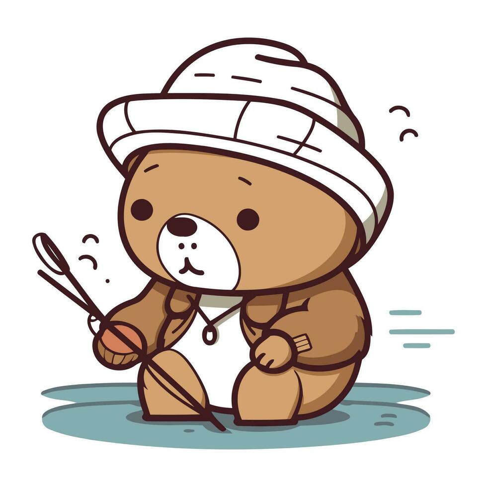 Urso de pelúcia Urso com uma arco e seta dentro dele mão. vetor ilustração.