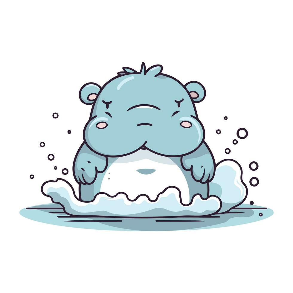 fofa desenho animado hipopótamo sentado em gelo. vetor ilustração.