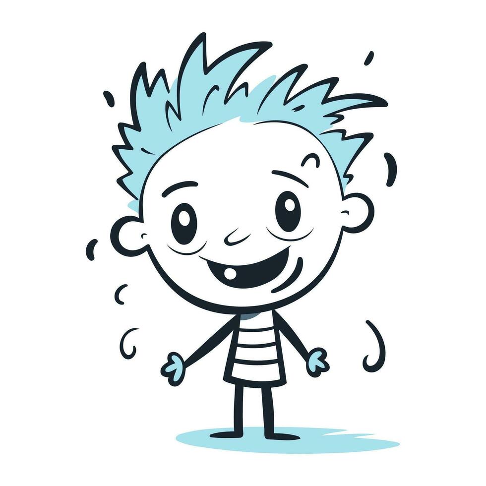desenho animado feliz Garoto com azul cabelo e engraçado face. vetor ilustração