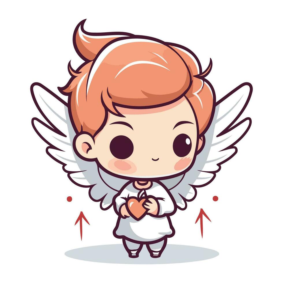 fofa anjo com coração. vetor ilustração dentro uma desenho animado estilo.