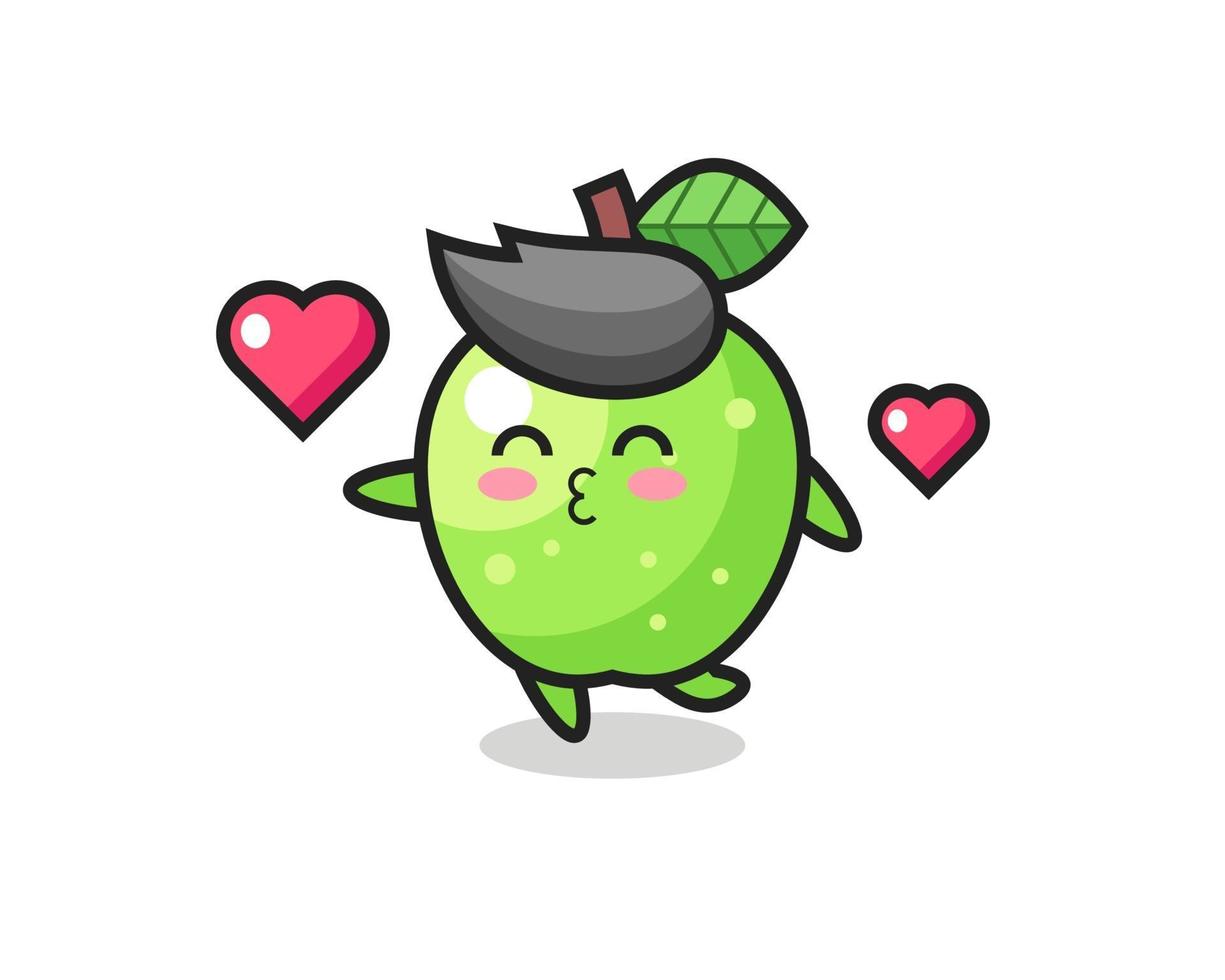 desenho de personagem maçã verde com gesto de beijo vetor