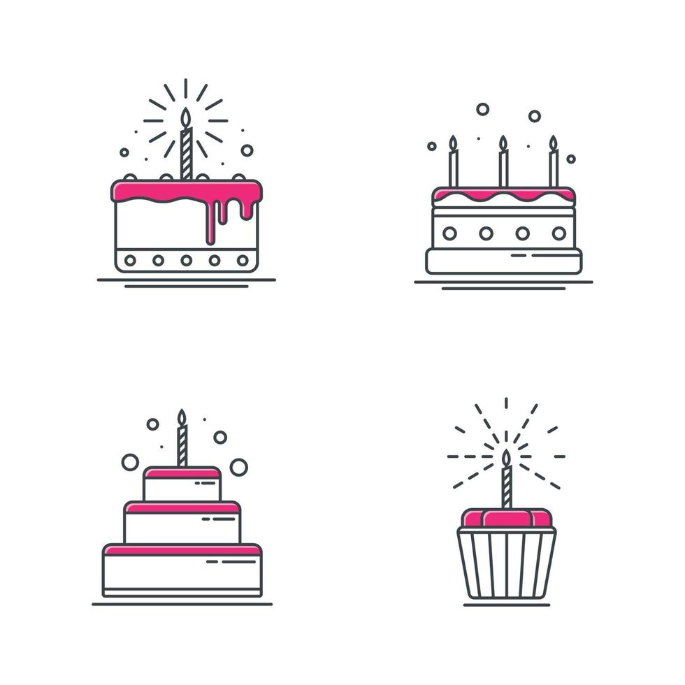 ícones de bolo de aniversário, design de linha. ilustração vetorial vetor