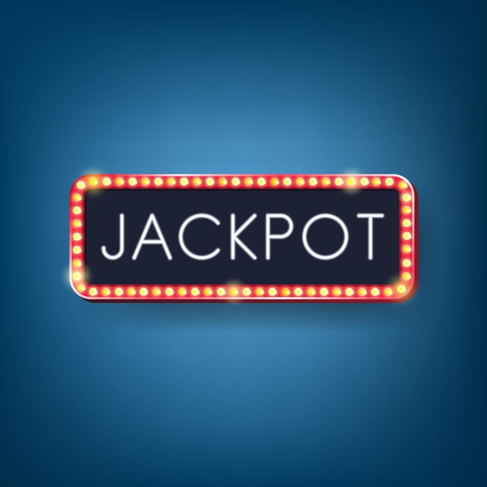 jackpot, luz de néon com quadro de lâmpadas elétricas. ilustração vetorial vetor