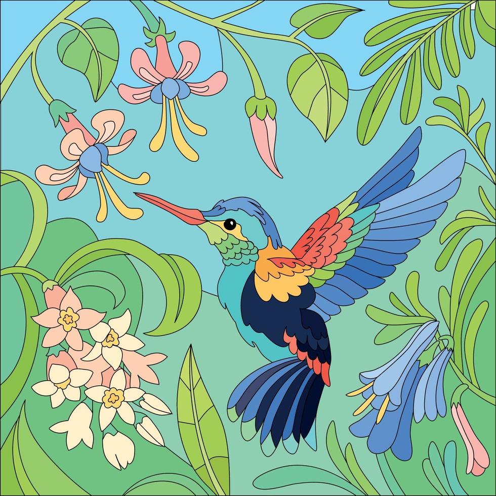 composição de colibris de pássaros tropicais vetor