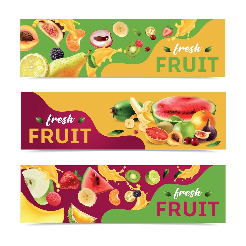 conjunto de banner de frutas realistas vetor