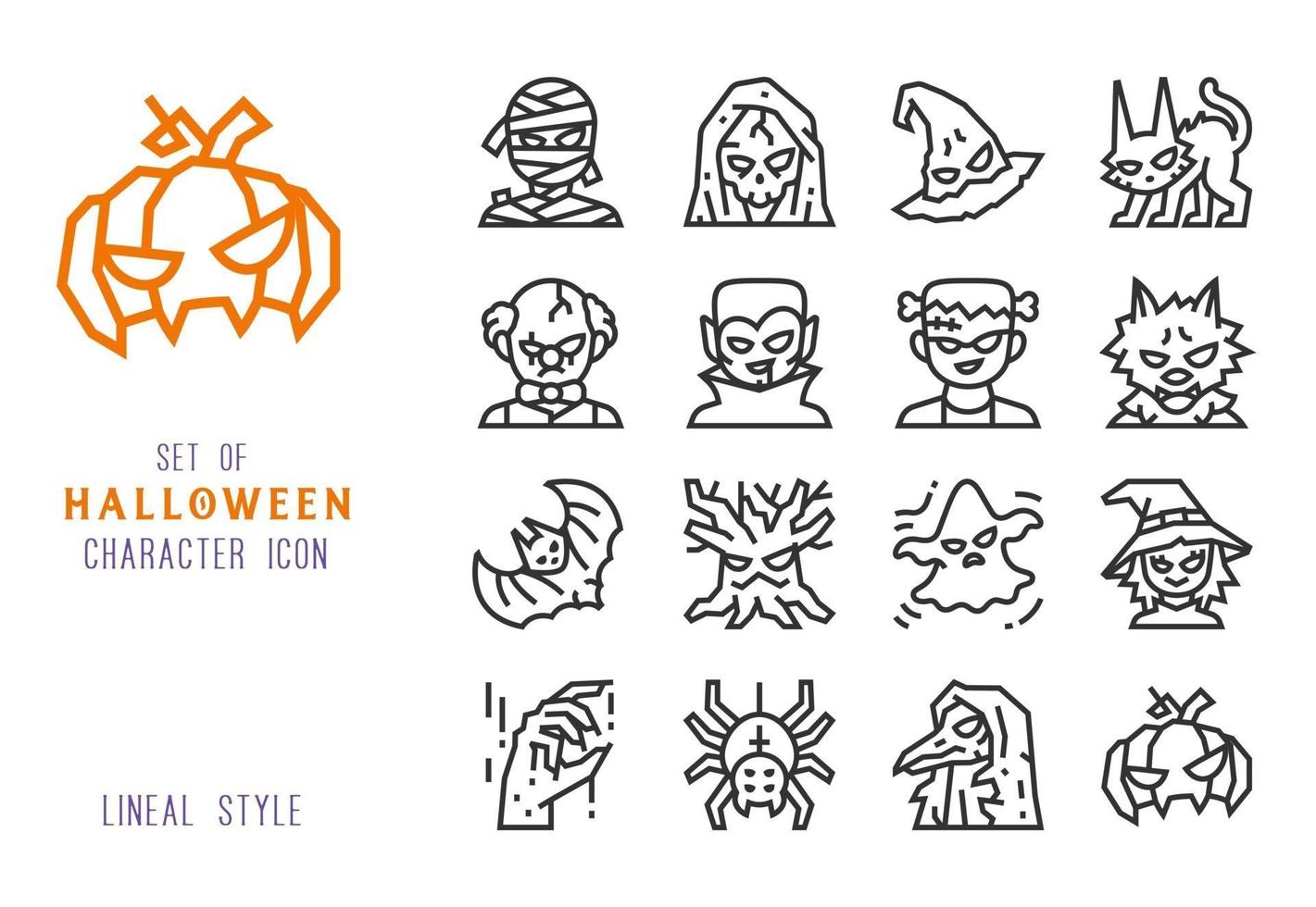 conjunto de ícones de linha de personagem de halloween vetor