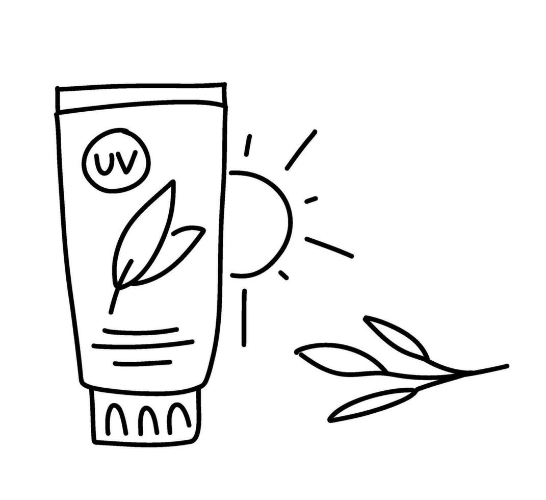 uv Sol tela. rabisco ilustração. spf creme para face e corpo tratamento. manhã rotina para pele. pele Câncer proteção. vetor