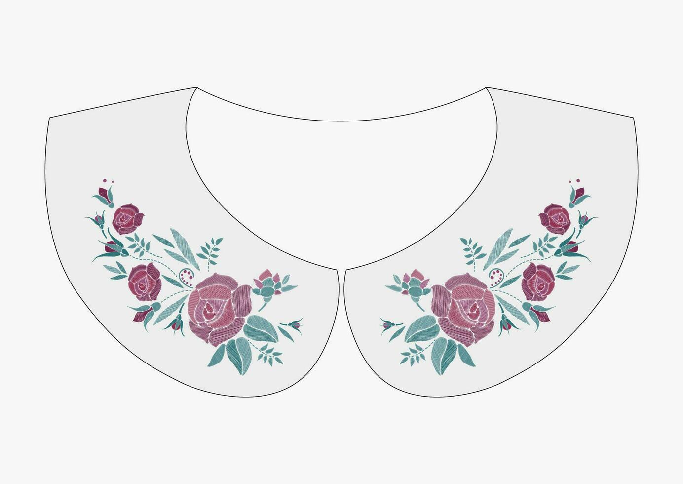 cetim ponto bordado Projeto com rosas. folk linha floral na moda padronizar para vestir colarinho. étnico moda enfeite para pescoço em branco fundo. vetor