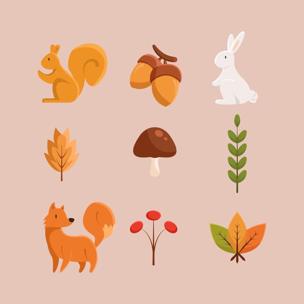 outono conjunto de ícones vetor